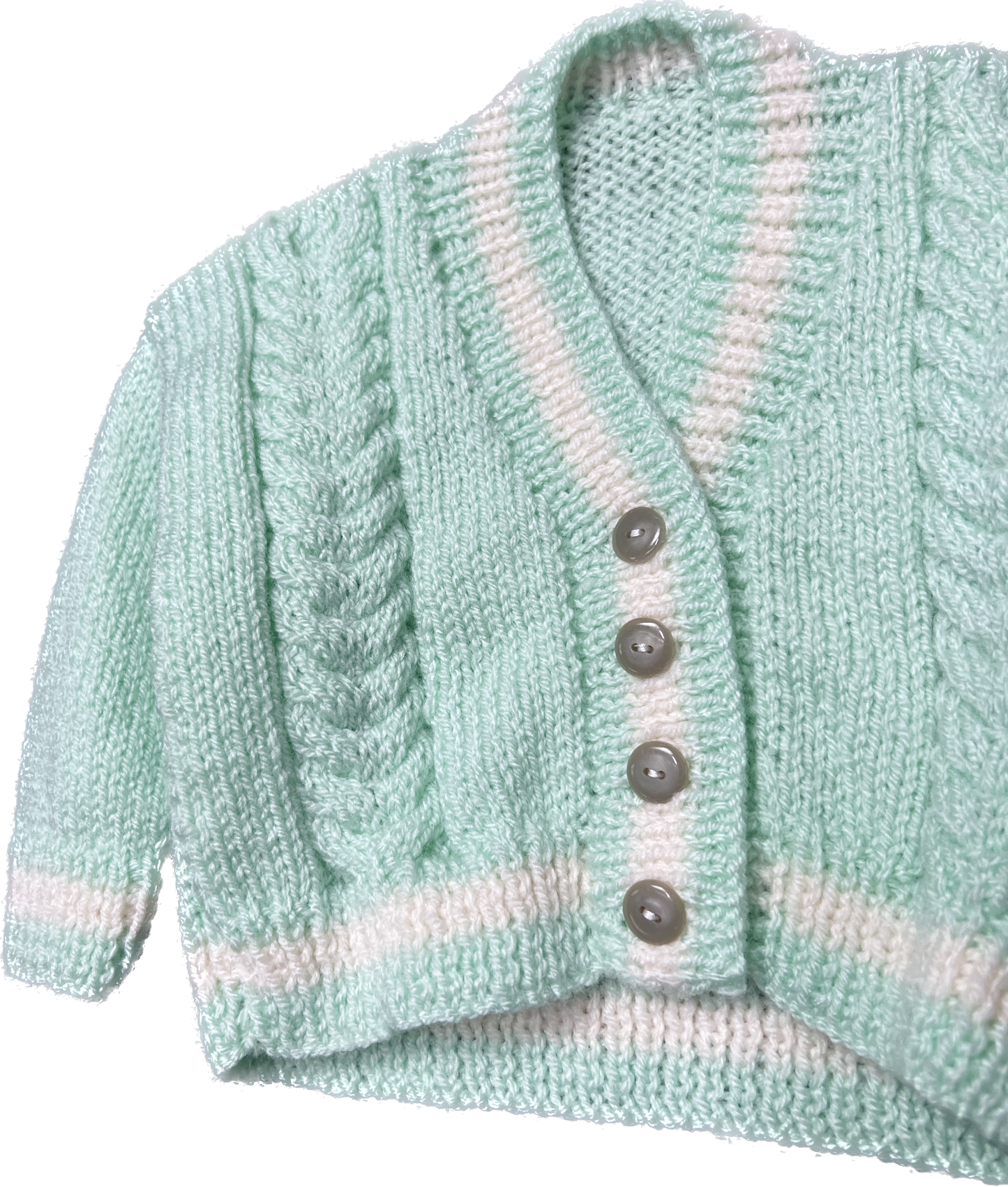 Vintage Mint Green Cable-knit Cardigan Hand Knit in England