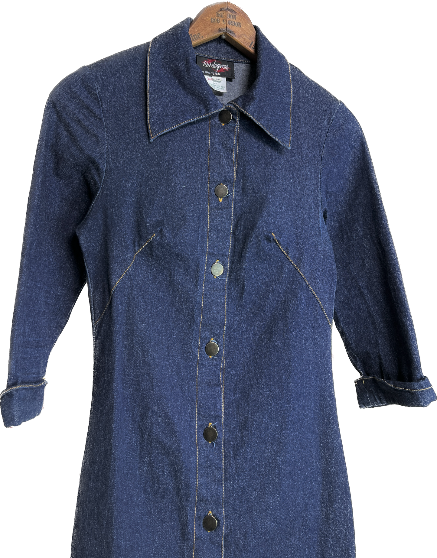 1970s Full Button-Down Fitted Denim Dress